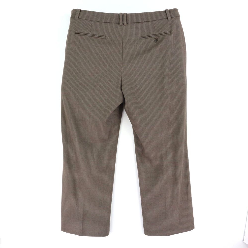 Merona Dress Pants Stretch Womens 16‎ Brown Striped Pockets Wide Leg Flat Front - Picture 2 of 6